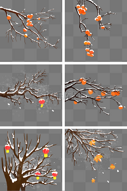 树杈图片_手绘冬季被雪覆盖的树枝树杈