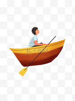 鸟划船的人图片_木舟上划船的卡通小男孩元素