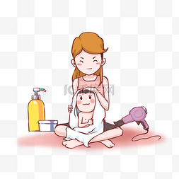 给母亲节图片_卡通手绘妈妈开心给孩子洗澡