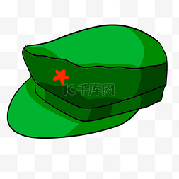 绿色手绘军人帽子元素