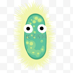 绿色触须图片_毛球细菌卡通插画