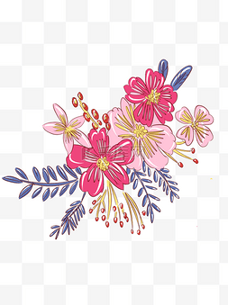 复古风手绘花朵图片_复古色风植物花束花团