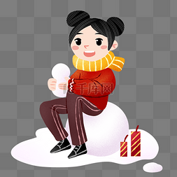 雪球人雪球图片_新年坐在雪球上的小女孩
