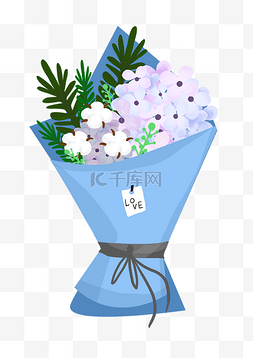 紫粉色花朵图片_情人节蓝色的花束插画