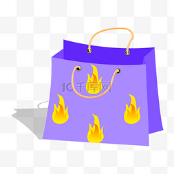手绘黄色火焰图片_手绘卡通礼物袋紫色