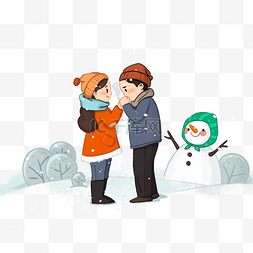 手绘冬季卡通情侣图片_冬季冬天穿着保暖的情侣暖手热气