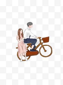 骑自行车卡通情侣图片_骑自行车浪漫的卡通年轻情侣