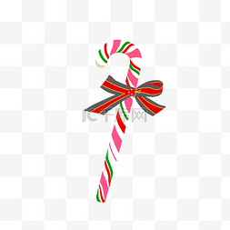 圣诞树手绘插画图片_圣诞节圣诞挂件饰品拐杖手绘插画