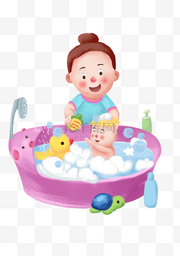 婴儿洗澡图片_母婴婴儿洗澡插画