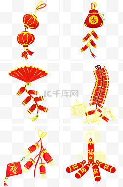 中国传统剪影图片_中国风喜庆红色鞭炮手绘插画