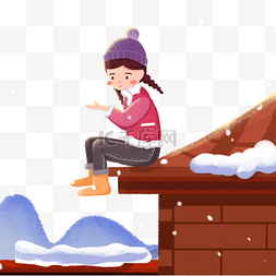 小木屋童话图片_手绘卡通屋顶和女孩