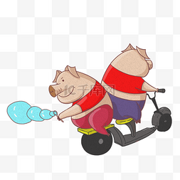 骑摩托卡通图片_春节吉祥物可爱猪猪骑摩托的小猪