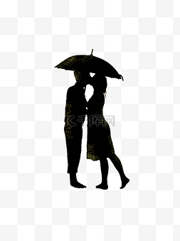 伞下亲吻的情侣剪影