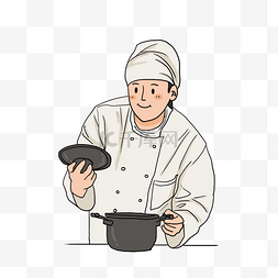 手拿的人图片_美食微笑男厨师煲汤插画
