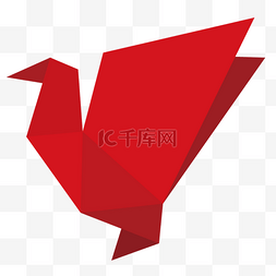 创意绿叶问号图片_红色几何折纸纸鹤元素
