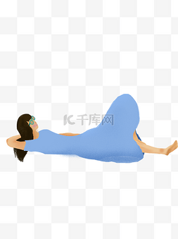 穿蓝色长裙躺着的女人手绘元素