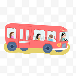 红色公交车手绘插画PSD