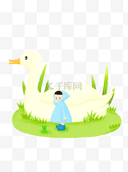 可爱草地儿童图片_卡通手绘春季下雨可爱鸭子儿童青