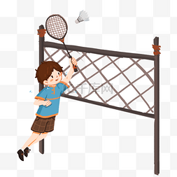 打羽毛球的男孩图片_卡通打羽毛球的男孩插画