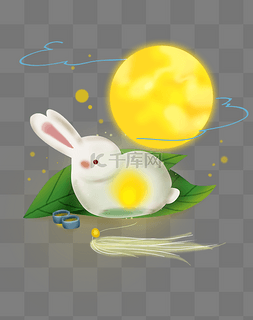 玉兔呈祥闹元宵图片_手绘中秋节月亮和兔子灯