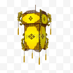 黄色灯笼花纹图片_3D立体黄色中国风灯笼