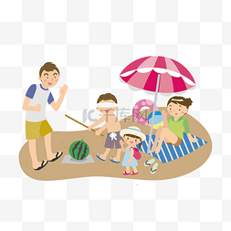 通用节日彩色卡通手绘暑假沙滩玩