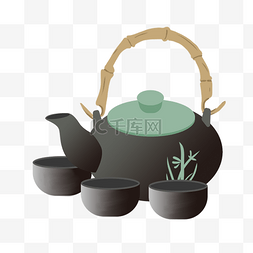 中国风茶杯手绘图片_手绘黑色中国风茶壶