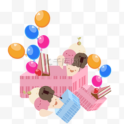 气球卡通冰淇淋包装盒插画