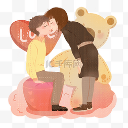 亲嘴的情侣图片_手绘情人节亲嘴插画
