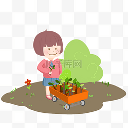 红色植树节图片_准备植树的小女孩