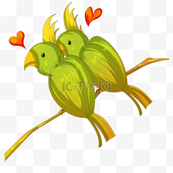 绿色鹦鹉情侣插画