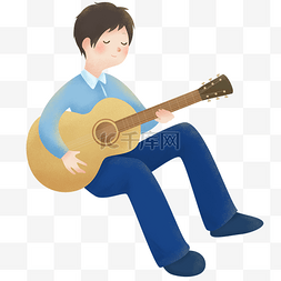 坐着的男生图片_抱着吉他弹唱的男生免抠图