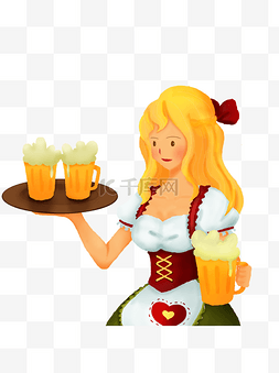 啤酒插画图片_复古德国酒杯啤酒女郎设计