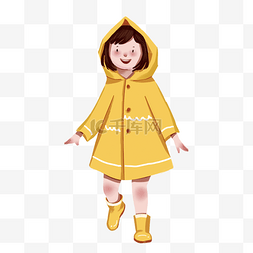 下雨中的人图片_可爱手绘雨衣女孩免扣素材