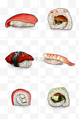 日本料理手绘插画图片_手绘多日料寿司卷