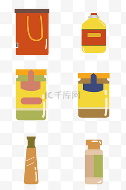 生活用品图标图片_食用油茶叶果酱调料扁平图标