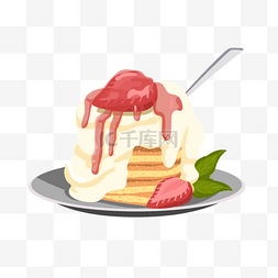 冰淇淋蛋糕卡通图片_一份草莓冰淇淋蛋糕免扣图