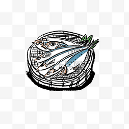 中国风插画鱼图片_水墨线描咸鱼鱼儿绘画
