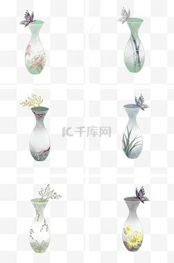 花卉花瓶图片_中国古风蝴蝶花卉花瓶