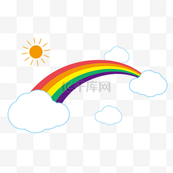 手绘云朵免抠素材图片_手绘卡通水彩彩虹云朵