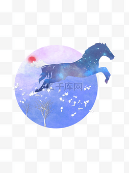 飞驰马图片_手绘水彩唯美动物骏马背景插画可