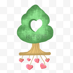 卡通绿色大树插画图片_手绘情人节大树插画