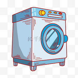 洗衣机图片_蓝色的洗衣机手绘插画
