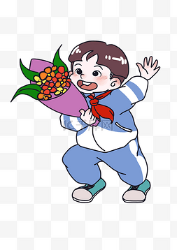 教师节学生送花小男孩