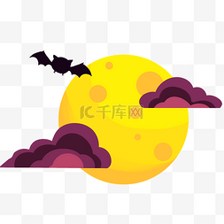 紫色黑夜图片_月亮黄色免扣蝙蝠素材手绘