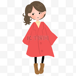 穿红色衣服女孩图片_彩色手绘穿红色裙子的女孩