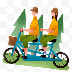 骑自行车卡通情侣图片_踏青骑自行车插画