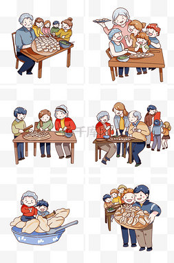 吃饺子卡通人物图片_手绘卡通立冬吃饺子套图