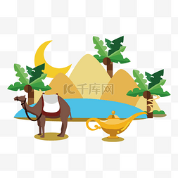 沙漠旅游图片_阿拉伯地标扁平化插画