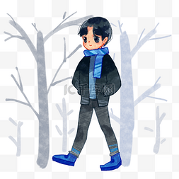 散步的男孩图片_小寒冬散步